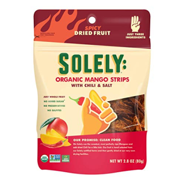 SOLELY Organic Dried Mango Strips with Chili and Salt - Sweet & Spicy Snack, Vegan, Non-GMO, No Adde...