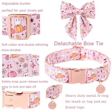 UP URARA PUP Halloween Dog Collar with Flower - Adjustable Metal Buckle, Cute Bowtie Gift for Dog