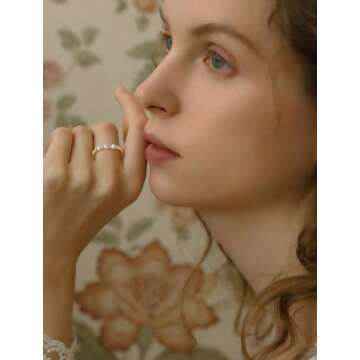 PYNZY Pearl Ring - 925 Sterling Silver Stackable Women’s Jewelry with Gold Plating