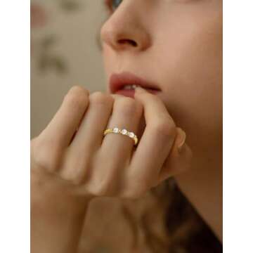 PYNZY Pearl Ring Gold Plated Stackable Jewelry for Women