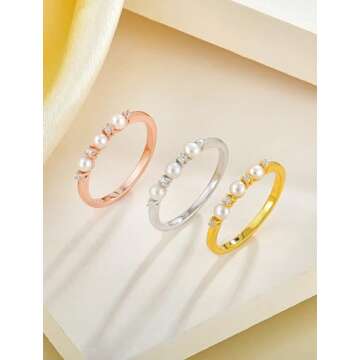 PYNZY Pearl Ring Gold Plated Stackable Jewelry for Women