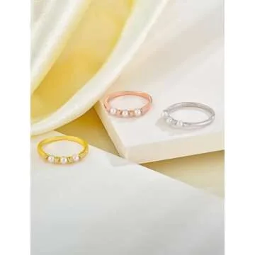 PYNZY Pearl Ring Gold Plated Stackable Jewelry for Women