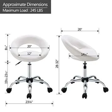 DUHOME Adjustable Swivel Work Stool Task Chairs,White Massage Salon Home Office Facial Spa Medical Chair Stool Backrest Cushion & Wheels