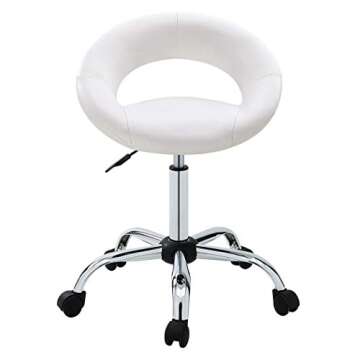 DUHOME Adjustable Swivel Work Stool Task Chairs,White Massage Salon Home Office Facial Spa Medical Chair Stool Backrest Cushion & Wheels