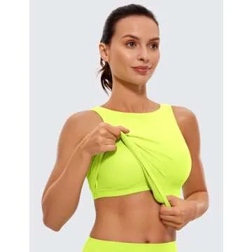 CRZ YOGA Women's High Neck Longline Sports Bra - Neon Yellow