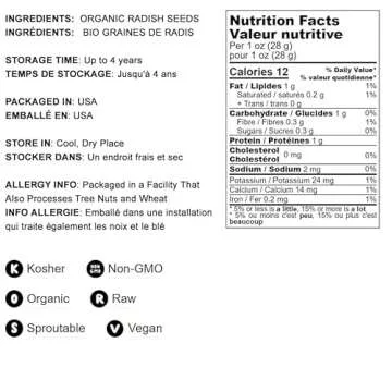 Food to Live Organic Radish Seeds for Sprouting, 8 Ounces Non-GMO, Edible Seeds, Pure, Vegan, Kosher, Bulk. Spicy, Rich in Vitamin C. High Germitation Rate. Grow Sprouts, Microgreens for Salad
