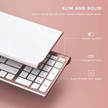 Rose Gold Wireless Keyboard Mouse, seenda Slim Low Profile Keyboard and Mouse Set with Silent Keys P...