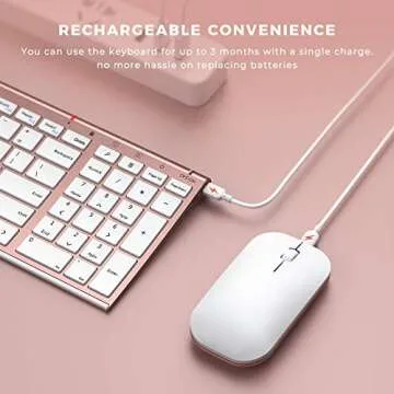 Rose Gold Wireless Keyboard Mouse, seenda Slim Low Profile Keyboard and Mouse Set with Silent Keys Portable Size for Windows 7/8/10/11 PC Laptop Computer