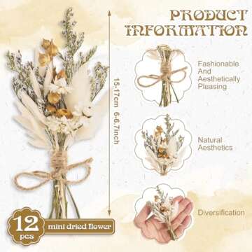 VAIPI 12 Pack Mini Dried Flower Bouquet Boho Pampas Grass Decor Real Natural Floral Bundles with Ste...