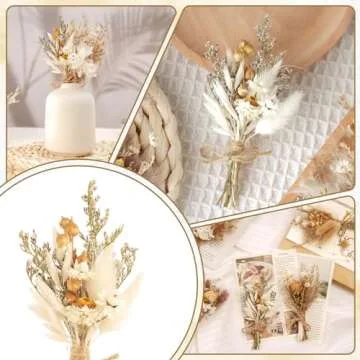 VAIPI 12 Pack Mini Dried Flower Bouquet Boho Pampas Grass Decor Real Natural Floral Bundles with Stem Artificial Embossing Dry Arrangement for Vase, Crafts, Wedding, DIY Cake, Tables Centerpieces