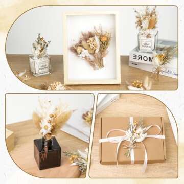 VAIPI 12 Pack Mini Dried Flower Bouquet Boho Pampas Grass Decor Real Natural Floral Bundles with Stem Artificial Embossing Dry Arrangement for Vase, Crafts, Wedding, DIY Cake, Tables Centerpieces