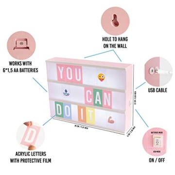 Pink Cinema Light Box 400 Letters Emojis Gift for Girls