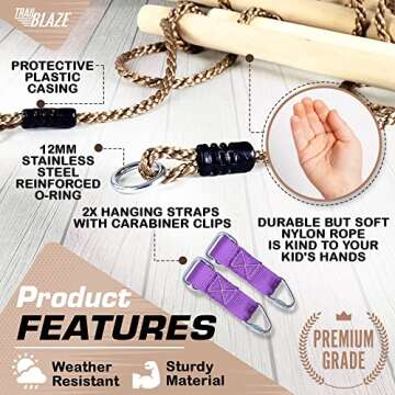 Wooden Rope Ladder for Kids - Playset Ladder for Ninja Warrior Obstacle Course Accessories | Rope La...