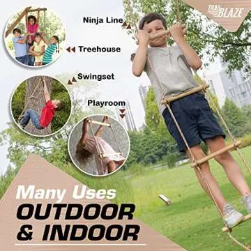 Wooden Rope Ladder for Kids - Playset Ladder for Ninja Warrior Obstacle Course Accessories | Rope Ladder for Treehouse Swing Set Bunk Bed | Playground Ninja Obstacles Swing Hanging Ladder