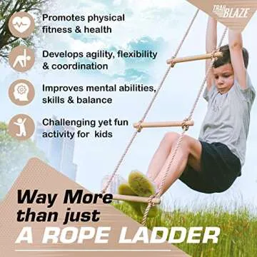 Wooden Rope Ladder for Kids - Playset Ladder for Ninja Warrior Obstacle Course Accessories | Rope Ladder for Treehouse Swing Set Bunk Bed | Playground Ninja Obstacles Swing Hanging Ladder