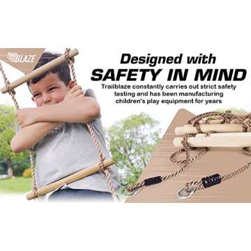 Wooden Rope Ladder for Kids - Playset Ladder for Ninja Warrior Obstacle Course Accessories | Rope Ladder for Treehouse Swing Set Bunk Bed | Playground Ninja Obstacles Swing Hanging Ladder