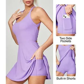 Heathyoga Lavender Tennis Dress with Built-in Shorts