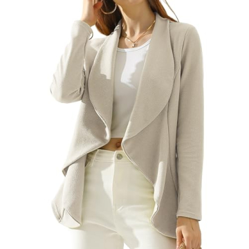 DOUBLJU Classic Draped Open Front Long Sleeve Business Casual Work Deconstructed Blazer Jackets for ...