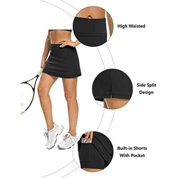 LouKeith Tennis Skirts for Women Golf Athletic Activewear Skorts Mini Summer Workout Running Shorts with Pockets Black L