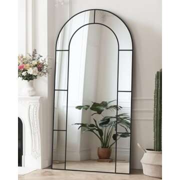 Antok Full Length Mirror, Floor Mirror 78" x 38" Arched Window Decorative Mirror, Metal Framed Decor...