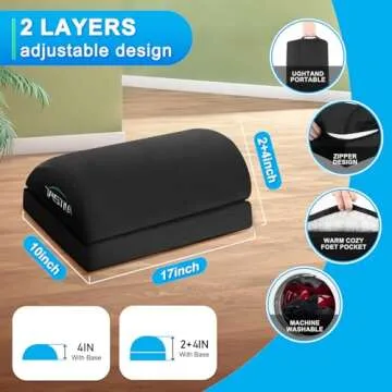 TALSTILA Foot Rest for Under Desk at Work, Under Desk Footrest, Ergonomic 2 Adjustable Heights Footrest, Footrest with Feet Warm Pocket, for Office Desk & Office Chair