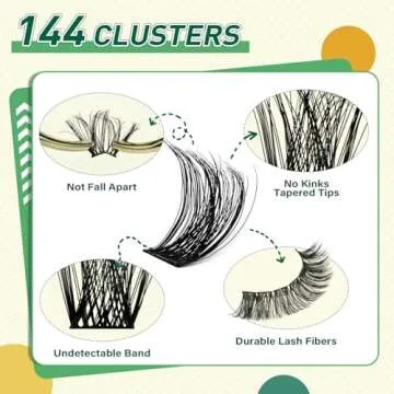 DIY Lash Extension Kit KEYYOU 144pcs Lash Clusters Eyelash Extension Kit with Mascara Brush Bond and Seal Lash Glue Remover Lash Applicators Lash Brush Clean Pad for DIY Lash Extensions (Y01 Kit)