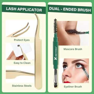 DIY Lash Extension Kit KEYYOU 144pcs Lash Clusters Eyelash Extension Kit with Mascara Brush Bond and Seal Lash Glue Remover Lash Applicators Lash Brush Clean Pad for DIY Lash Extensions (Y01 Kit)
