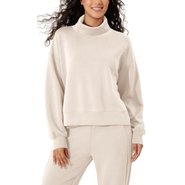 ODODOS Modal Soft Split Hem Turtleneck Sweatshirts for Women Long Sleeve Casual Pullover Top, Ivory,...