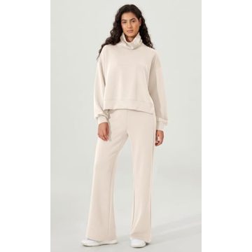 ODODOS Modal Soft Split Hem Turtleneck Sweatshirts for Women Long Sleeve Casual Pullover Top, Ivory, Medium