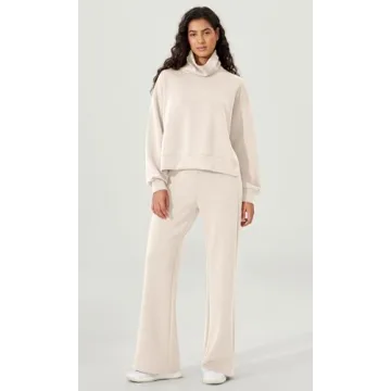 ODODOS Modal Soft Split Hem Turtleneck Sweatshirts for Women Long Sleeve Casual Pullover Top, Ivory, Medium