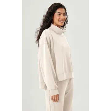 ODODOS Modal Soft Split Hem Turtleneck Sweatshirts for Women Long Sleeve Casual Pullover Top, Ivory, Medium