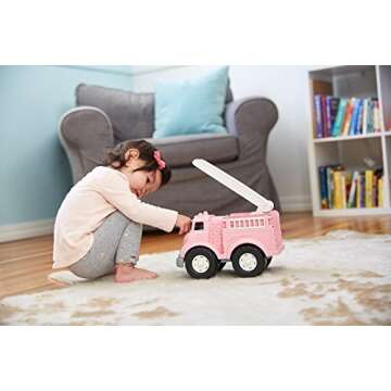 Green Toys Fire Truck, Pink - Pretend Play, Motor Skills, Kids Toy Vehicle. No BPA, phthalates, PVC. Dishwasher Safe, Recycled Plastic, Made in USA. 11 x 6.5 x 7.5