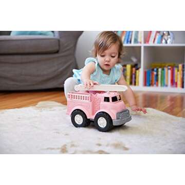 Green Toys Fire Truck, Pink - Pretend Play, Motor Skills, Kids Toy Vehicle. No BPA, phthalates, PVC. Dishwasher Safe, Recycled Plastic, Made in USA. 11 x 6.5 x 7.5