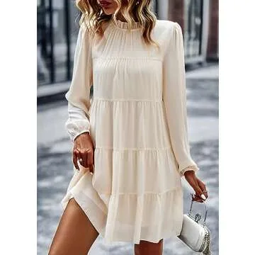 KIRUNDO Women's 2024 Fall Winter Long Sleeve Ruffle Mock Neck Tiered Mini Babydoll Dress Casual Flow...