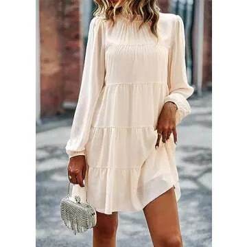 KIRUNDO Women's 2024 Long Sleeve Ruffle Babydoll Dress