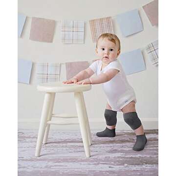 Syhood 10 Pairs Baby Crawling Anti-Slip Knee Pads and Anti-Slip Baby Socks Set Unisex Toddler Knee Protectors Non Slip Ankle Socks (Dark Colors)