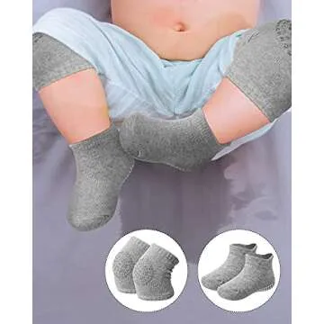 Syhood 10 Pairs Baby Crawling Anti-Slip Knee Pads and Anti-Slip Baby Socks Set Unisex Toddler Knee Protectors Non Slip Ankle Socks (Dark Colors)