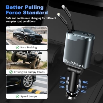 84W 4 in 1 Retractable Car Charger for Fast Charging
