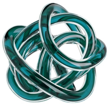 Torre & Tagus Orbit Hand Blown Glass Infinity Knot Sculpture - 4.5 Inch Glass Art Teal Knot Decor Ba...