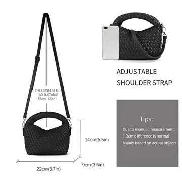 Women Woven Tote Small Crossbody Bag, Weave Quilted Purse Square Shoulder Bag Woven Handbag with Detachable Strap (Black)