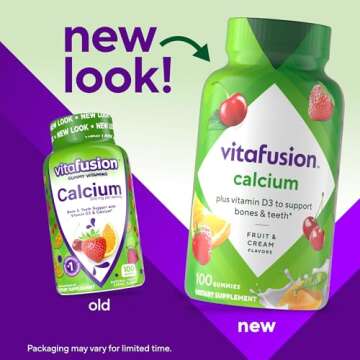vitafusion Chewable Calcium Gummy Vitamins for Bone and Teeth Support, Fruit and Cream Flavored, Ame...