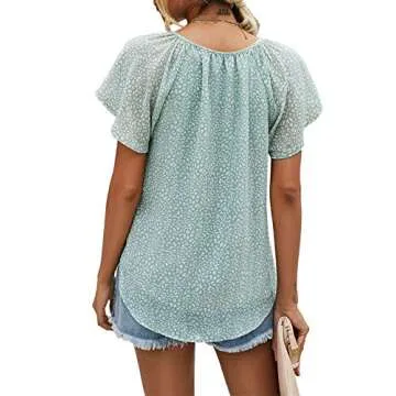Mansy Floral Print V Neck Ruffle Summer Blouse