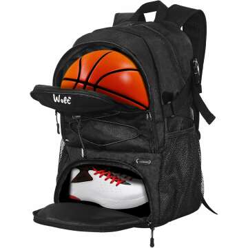 WOLT Large Basketball Backpack with Ball Holder