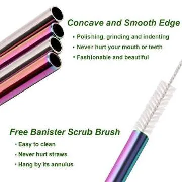 VEHHE Metal Straws Stainless Steel Straws 10.5" Drinking Straws Reusable 4 Set - Ultra Long Rainbow Color-Cleaning Brush for 20/30 Oz for Yeti RTIC SIC Ozark Trail Tumblers (2 Straight|2 Bent|1 Brush)