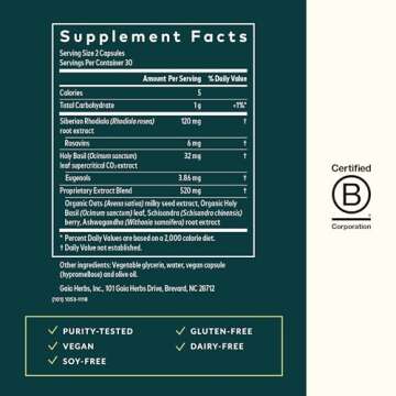 Gaia Herbs Adrenal Health Daily Support - with Ashwagandha, Holy Basil & Schisandra - Herbal Supplem...