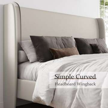 Jocisland King Bed Frame Upholstered Bed with Wingback Headboard Platform Bed King Size/No Box Spring Needed/Easy Assembly/Brown