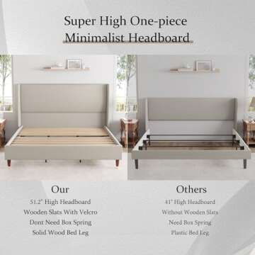 Jocisland King Bed Frame Upholstered Bed with Wingback Headboard Platform Bed King Size/No Box Spring Needed/Easy Assembly/Brown