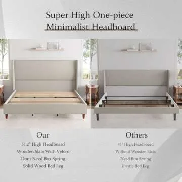 Jocisland King Bed Frame Upholstered Bed with Wingback Headboard Platform Bed King Size/No Box Spring Needed/Easy Assembly/Brown