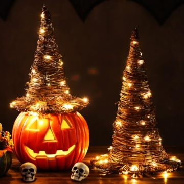 Leinuosen Witch Hat Decor with LED Lights for Halloween