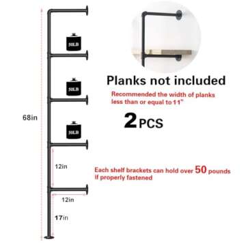 Kaler Industrial Iron Pipe Shelves Set of 2 Vintage Design